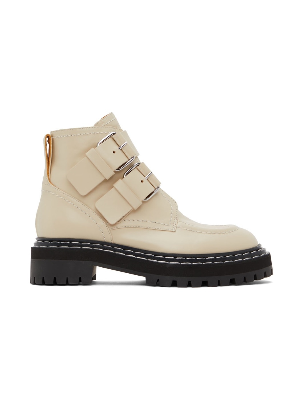 Beige Lug Sole Buckle Boots - 1