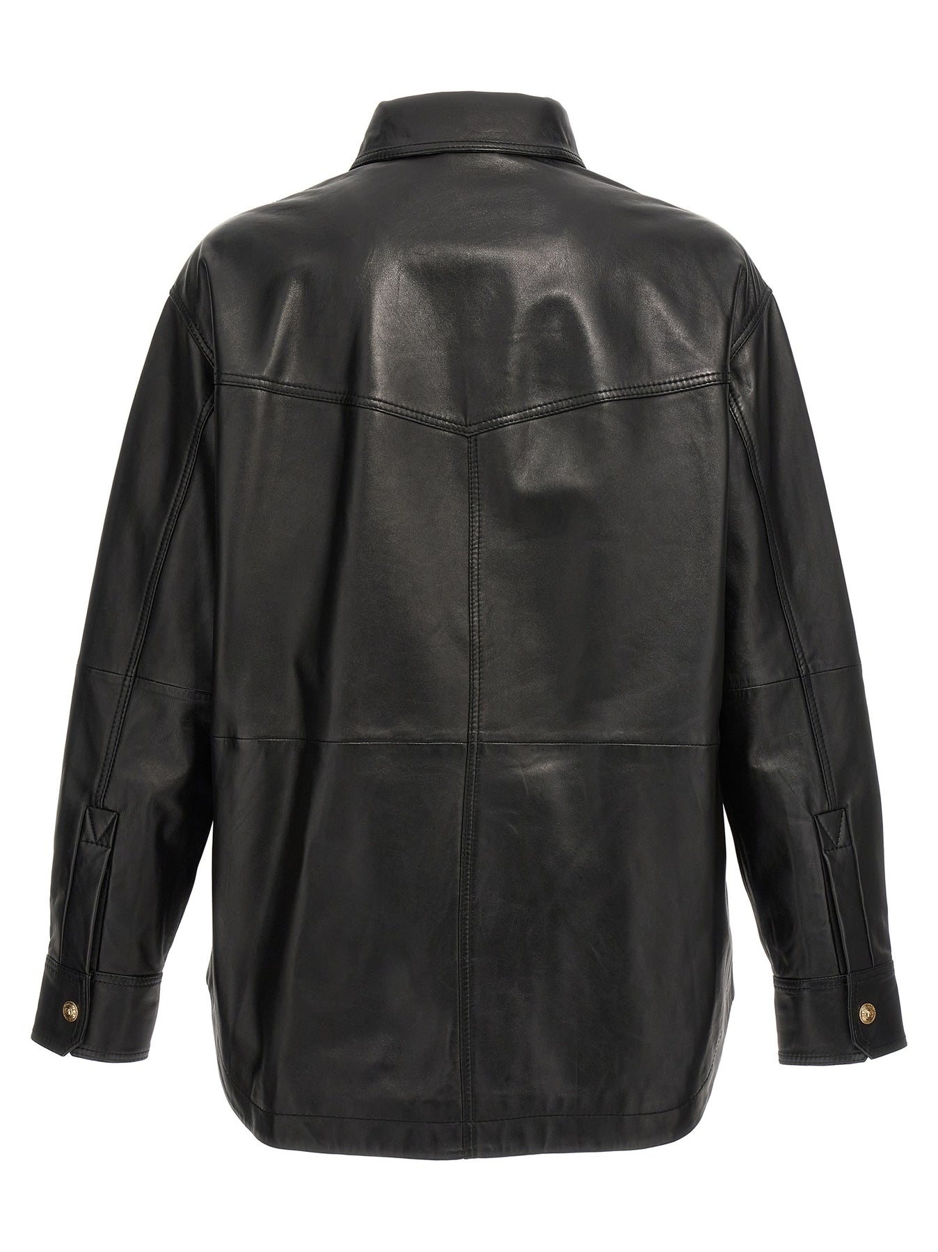 Logo Button Leather Jacket Casual Jackets, Parka Black - 2