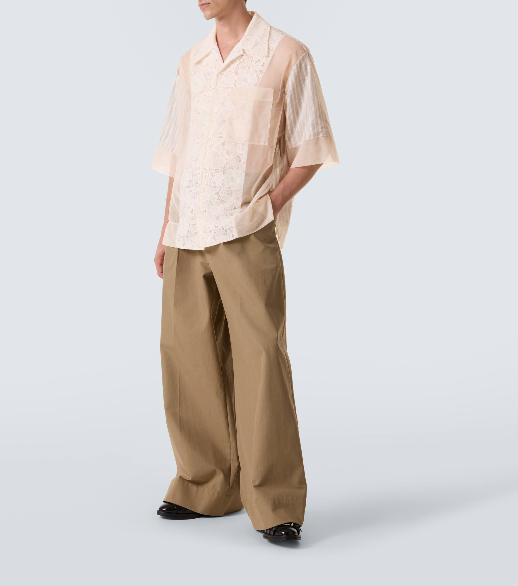 Patchwork lace bowling shirt - 2