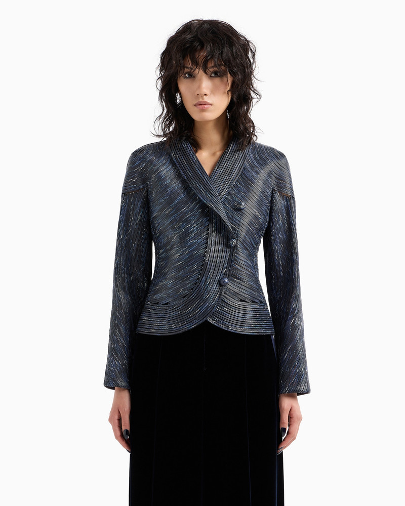 GIORGIO ARMANI EMBROIDERED NAPPA LEATHER SINGLE-BREASTED JACKET outlook