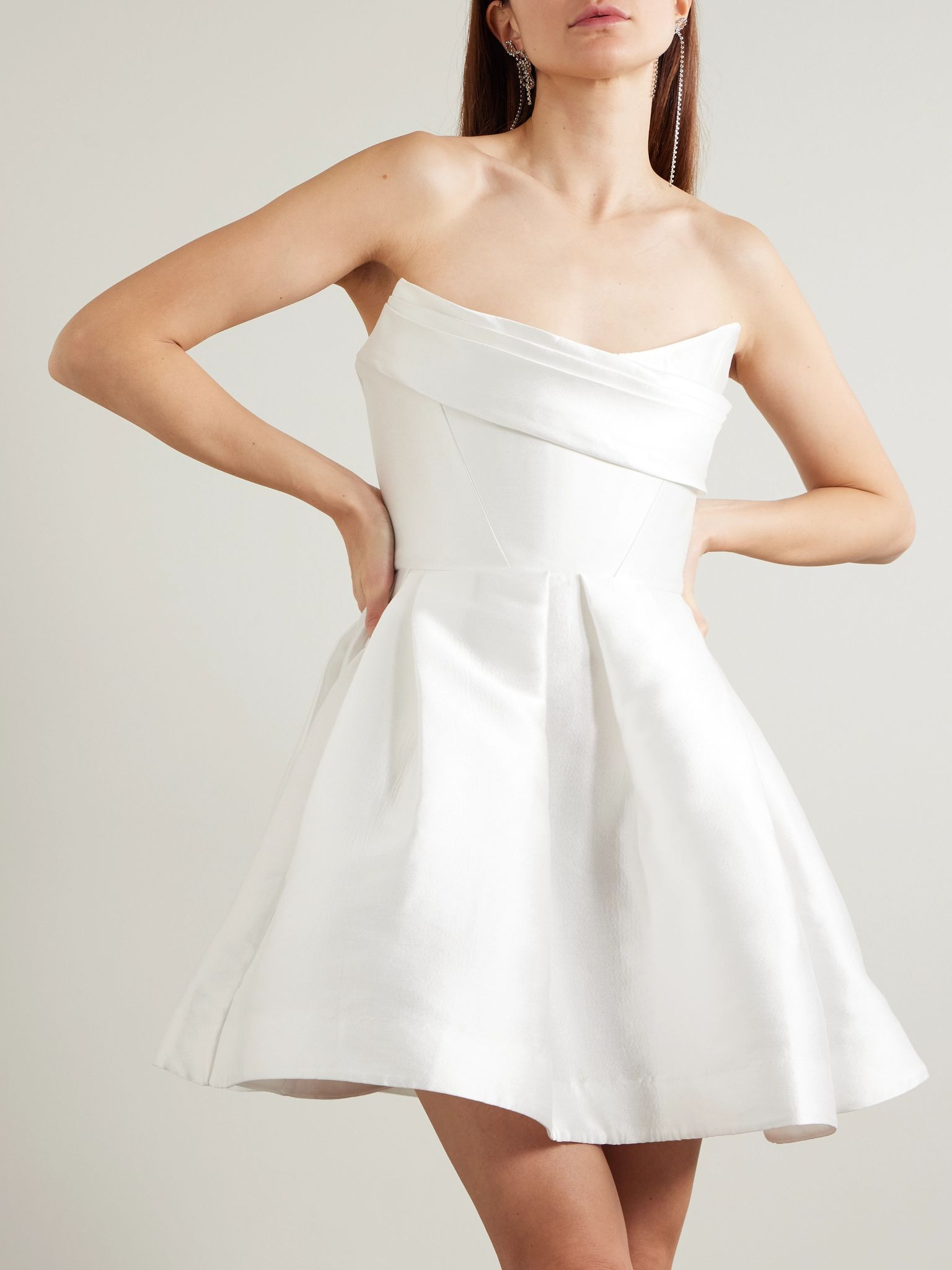 Strapless draped sateen mini dress White - 3