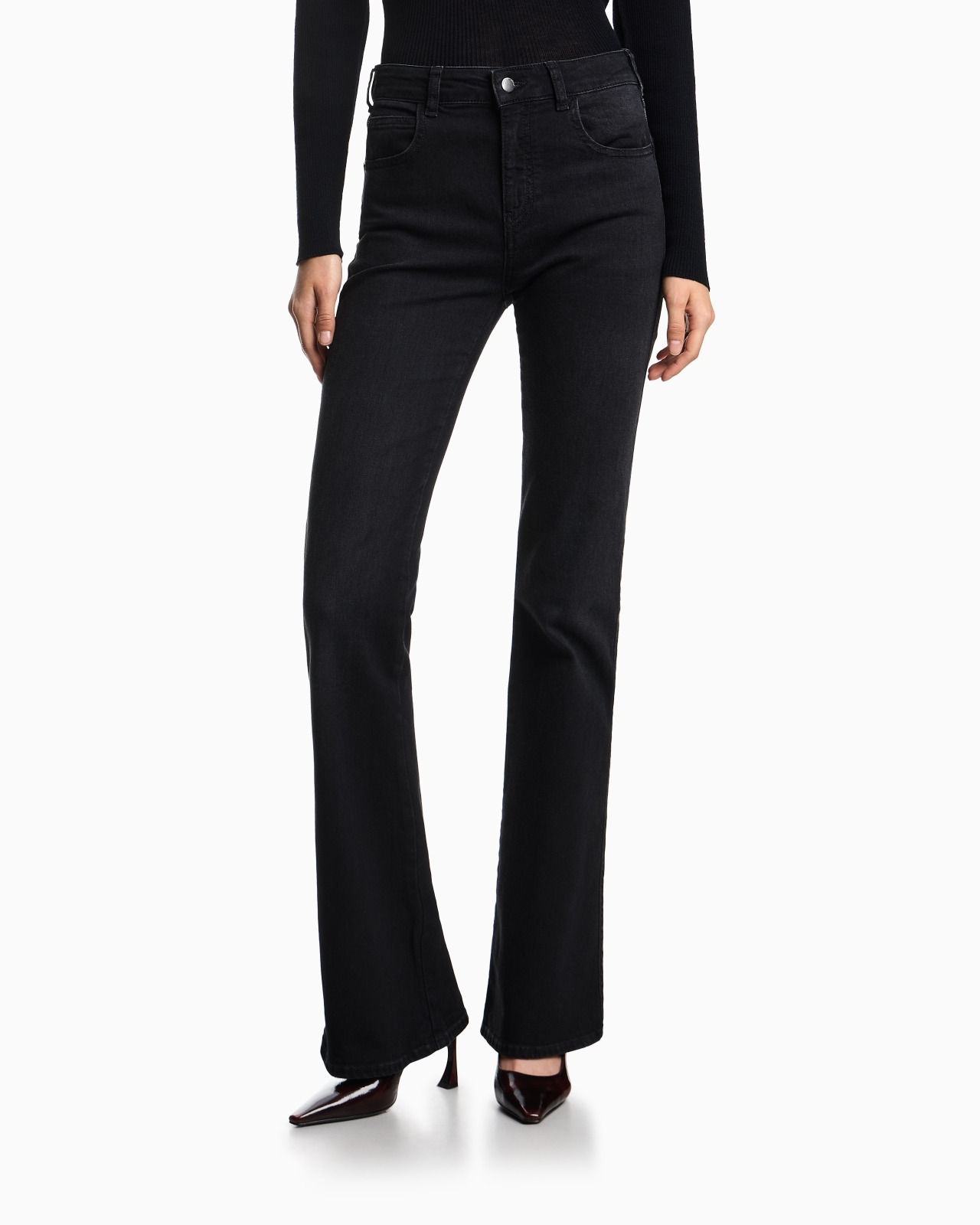 J47 MID-HIGH RISE JEANS WITH A FLARED LEG IN A WORN-LOOK STRETCH DENIM - 4