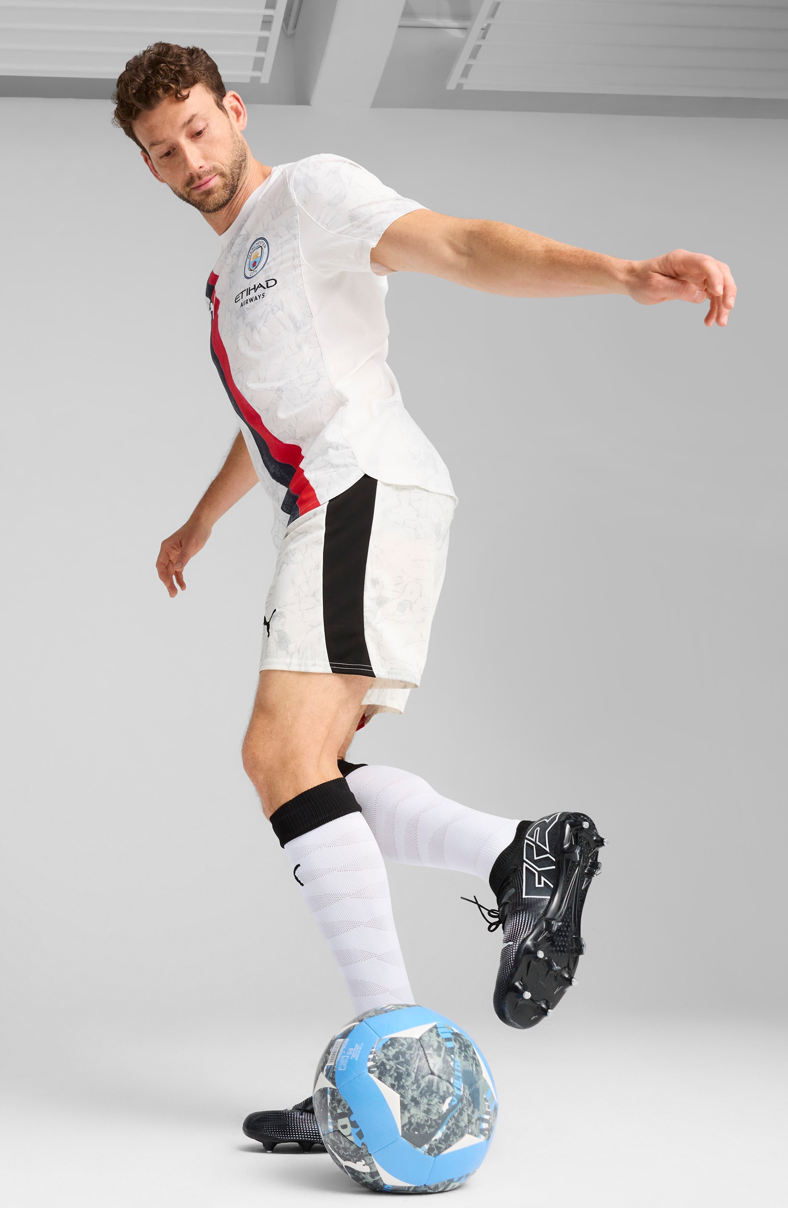 PUMA x KidSuper MCFC Replica Performance Mesh Soccer Shorts in Puma White-Puma Black at Nordstrom - 7