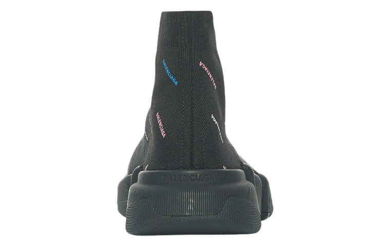 (WMNS) Balenciaga Speed 2.0 Sneakers 'Recycled Knit Black with Multicolor Allover Logo' 617196W2DF01 - 4