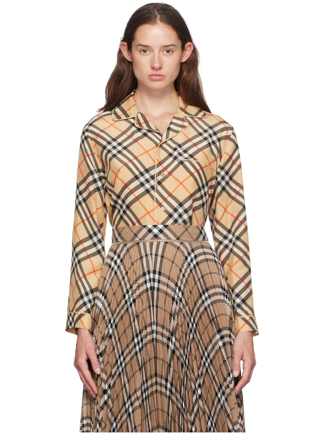 Beige Check Pyjama Shirt - 1