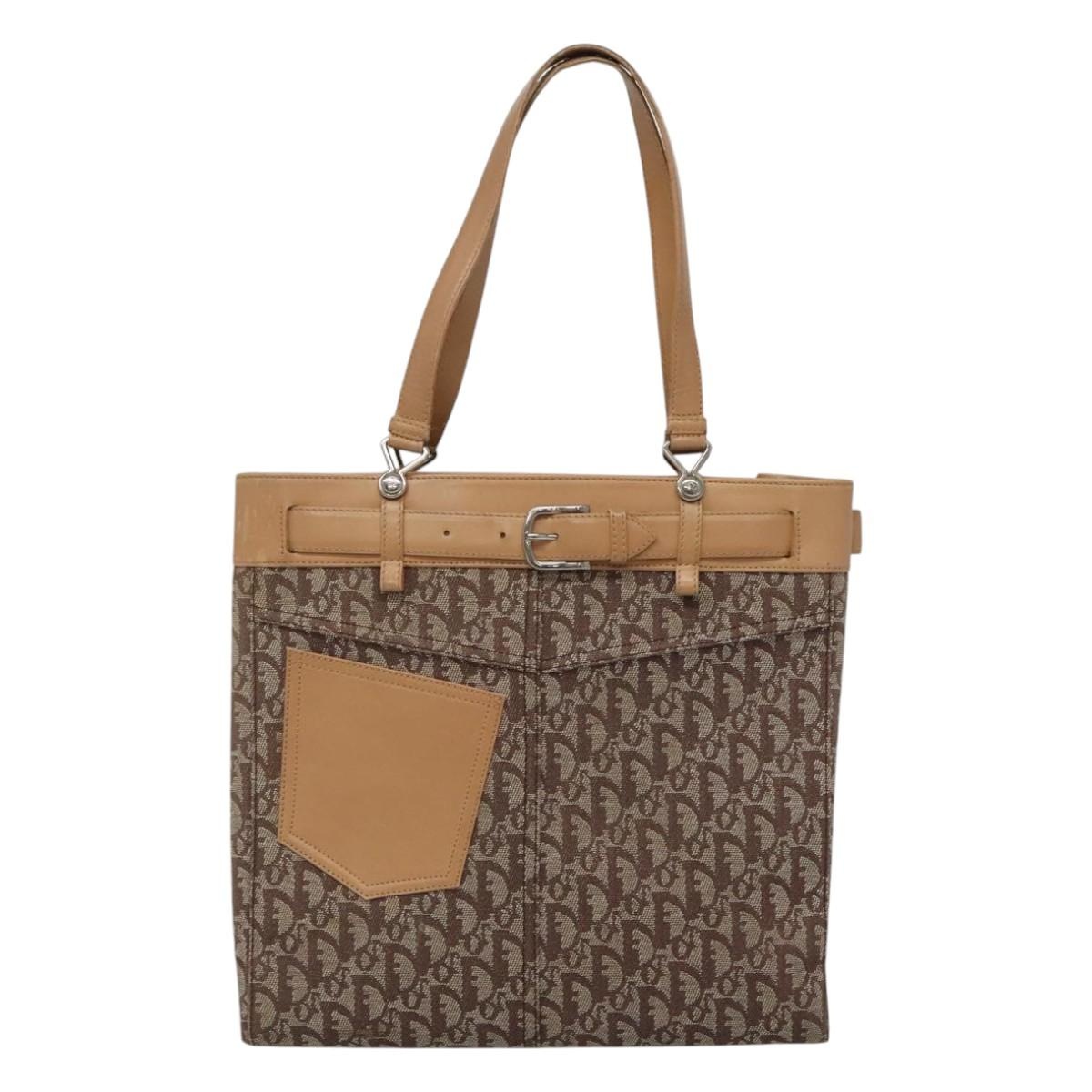 DIOR Trotter Canvas Tote Bag Brown Beige Silver - 2