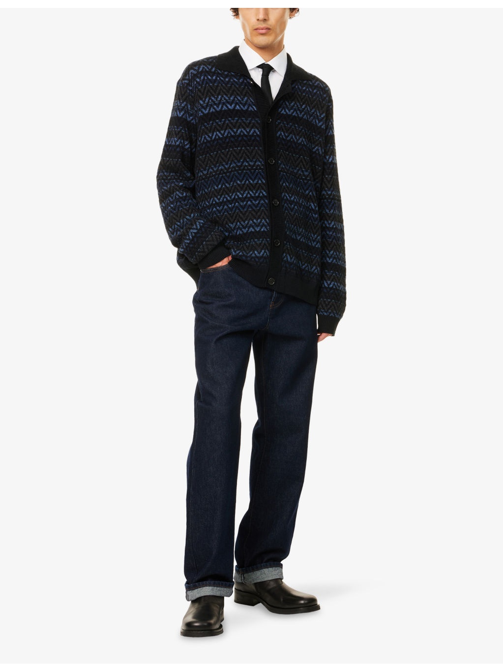 Chevron Relaxed-Fit Knitted Cardigan - 2