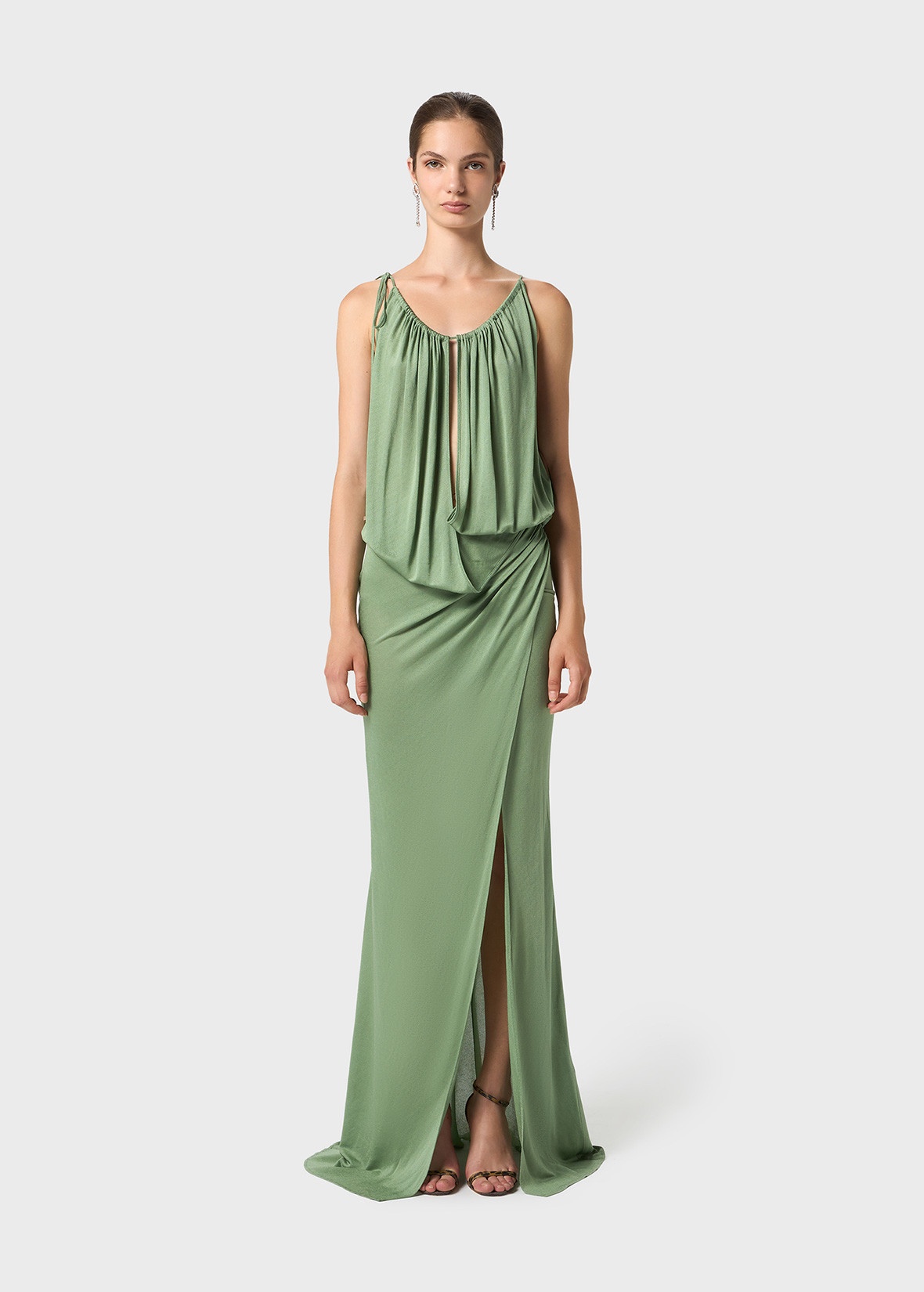 JERSEY LONG DRESS WITH DRAPES - 3
