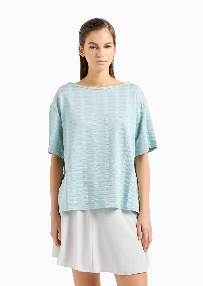 Boxy short-sleeved jumper in two-tone viscose jacquard with embossed effect 2
