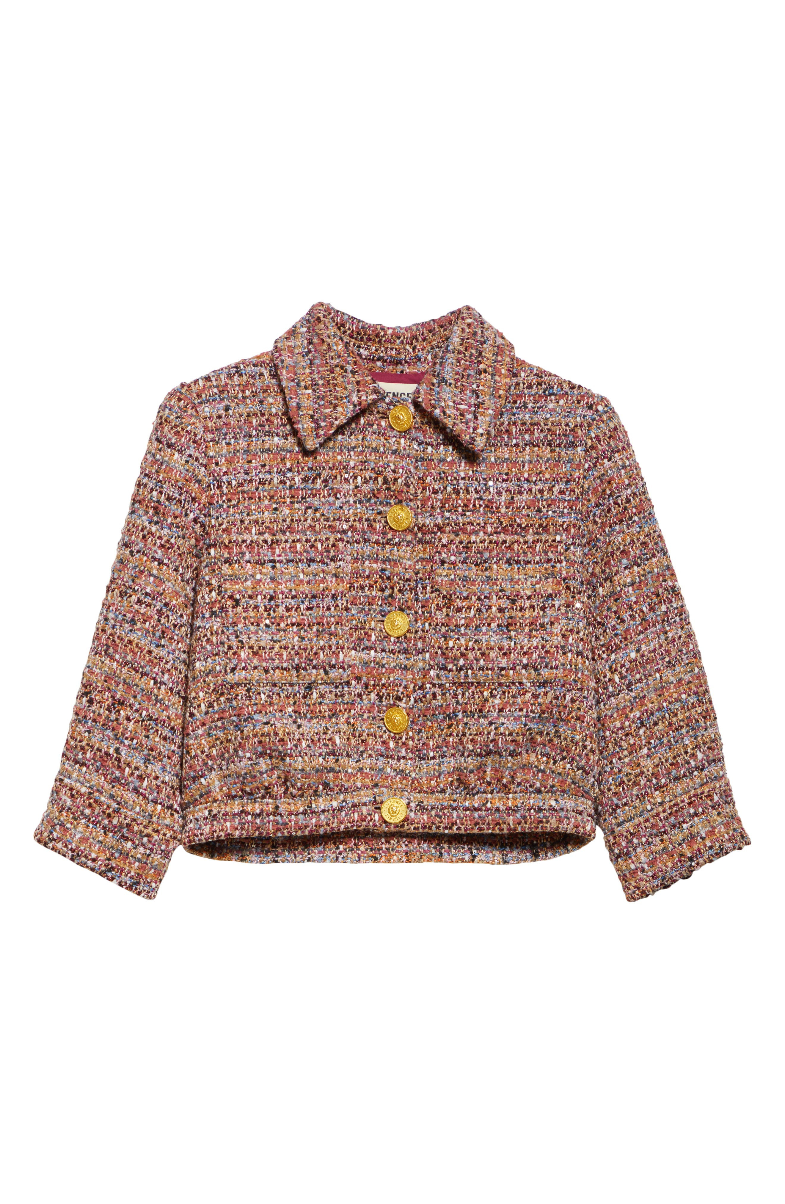 L'AGENCE Jia Crop Tweed Jacket in Mauve/Tan Multi Tweed at Nordstrom - 7