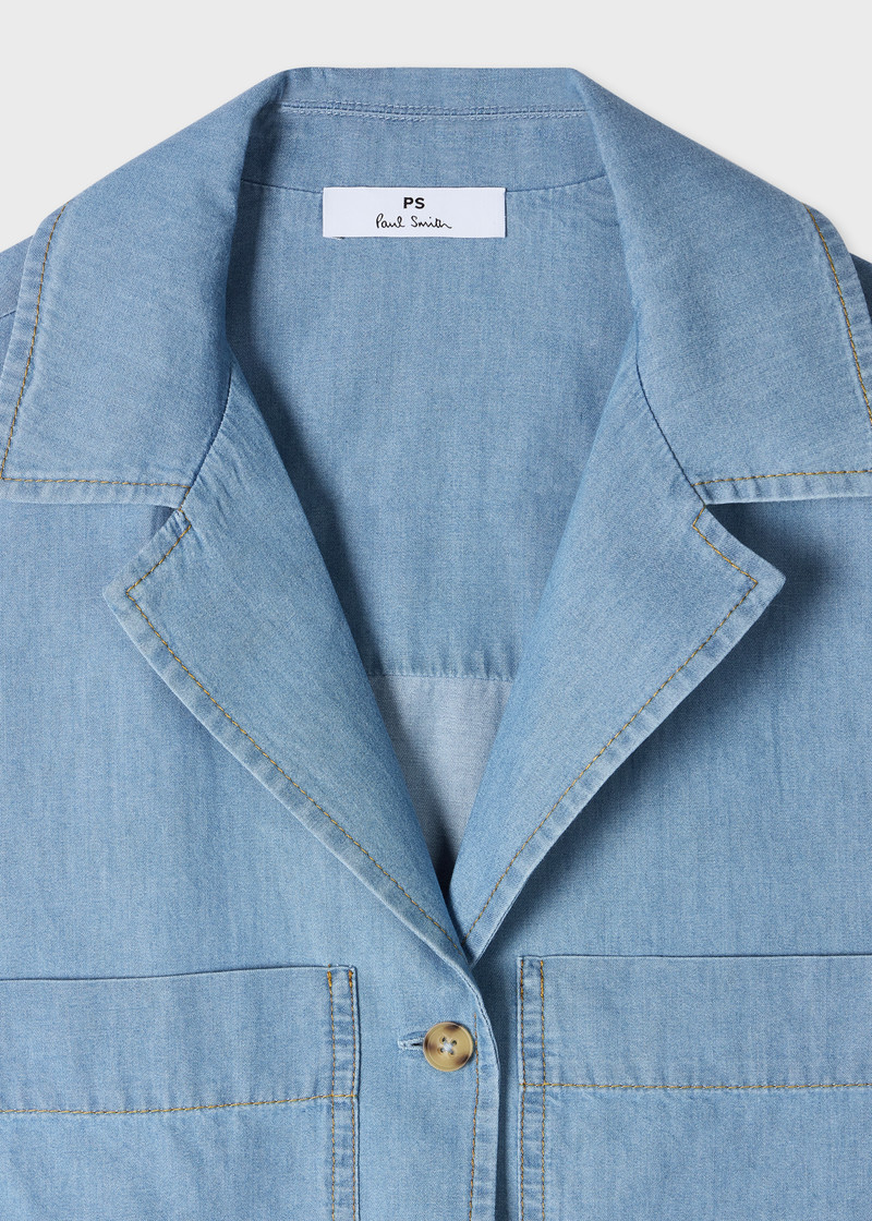 Women's Chambray Patch-Pocket Short Sleeve Shirt 6