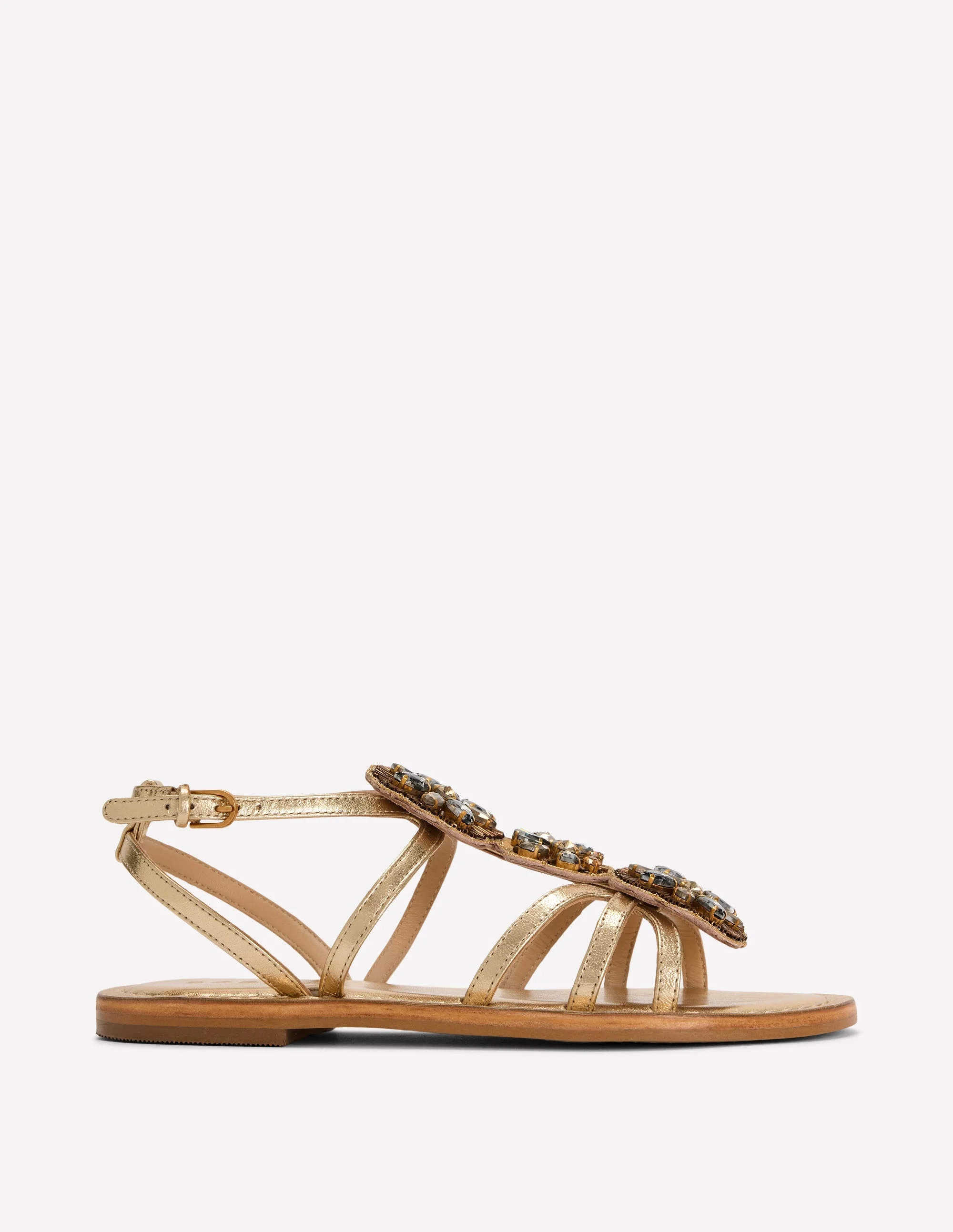 Crystal Flat Sandals-Gold - 1