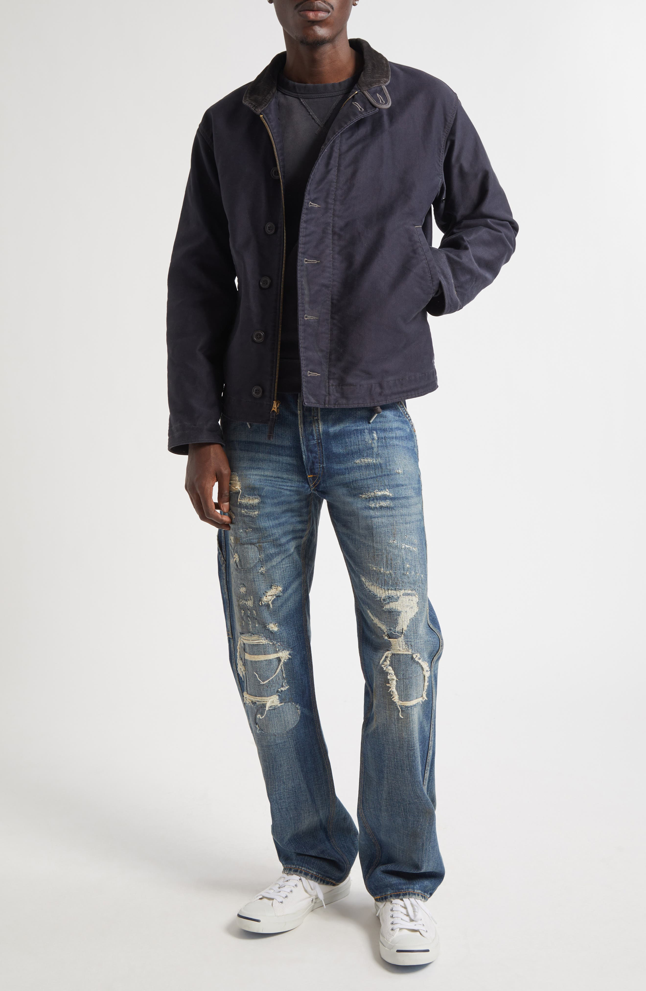 Double RL Straight Fit Distressed Carpenter Jeans in Brayton Wash at Nordstrom - 2
