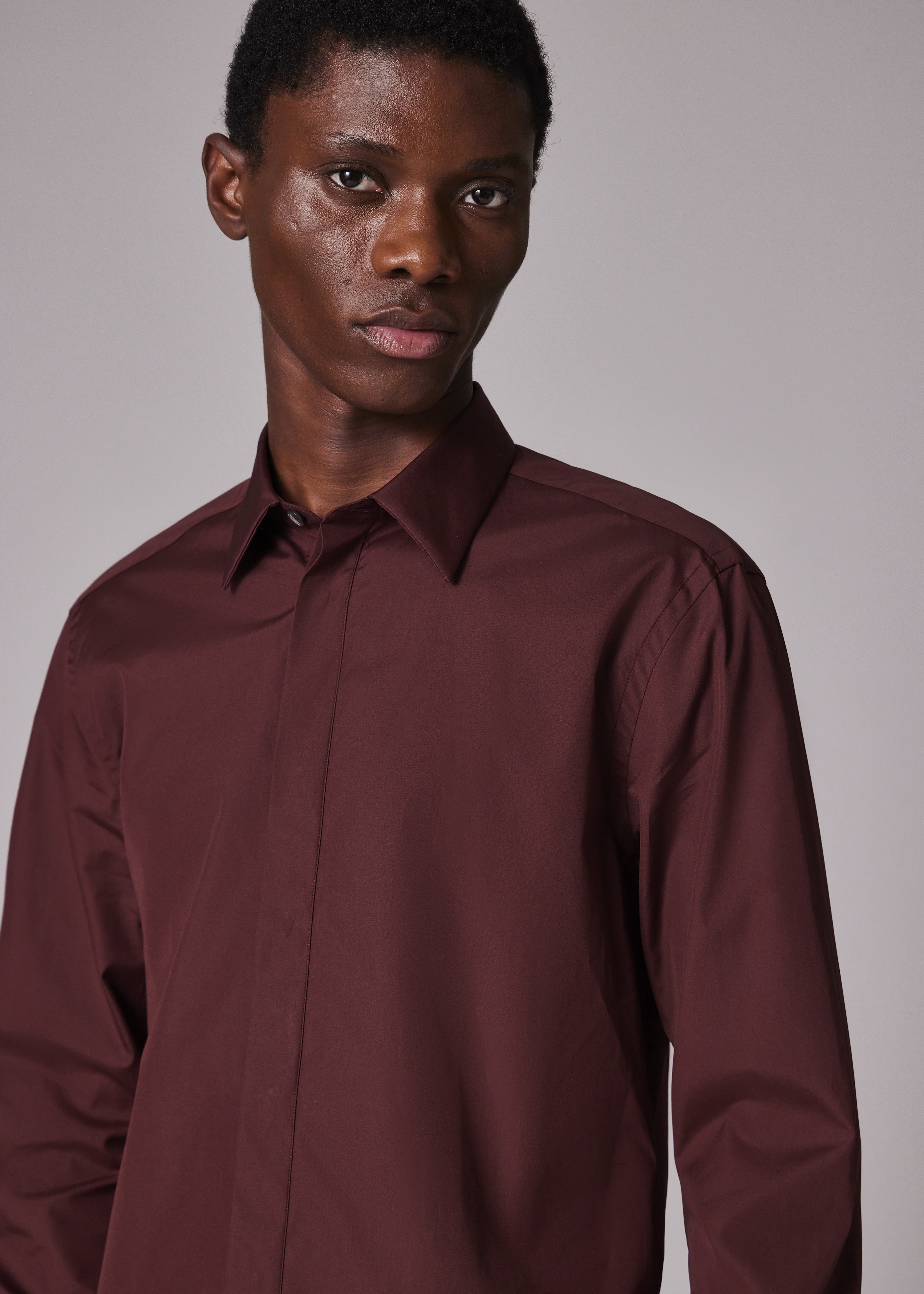 Slim-Fit Burgundy Cotton Shirt - 3