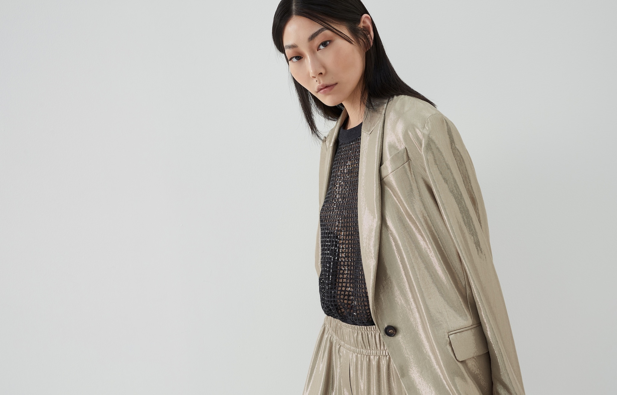 Sparkling gabardine blazer with monili - 6