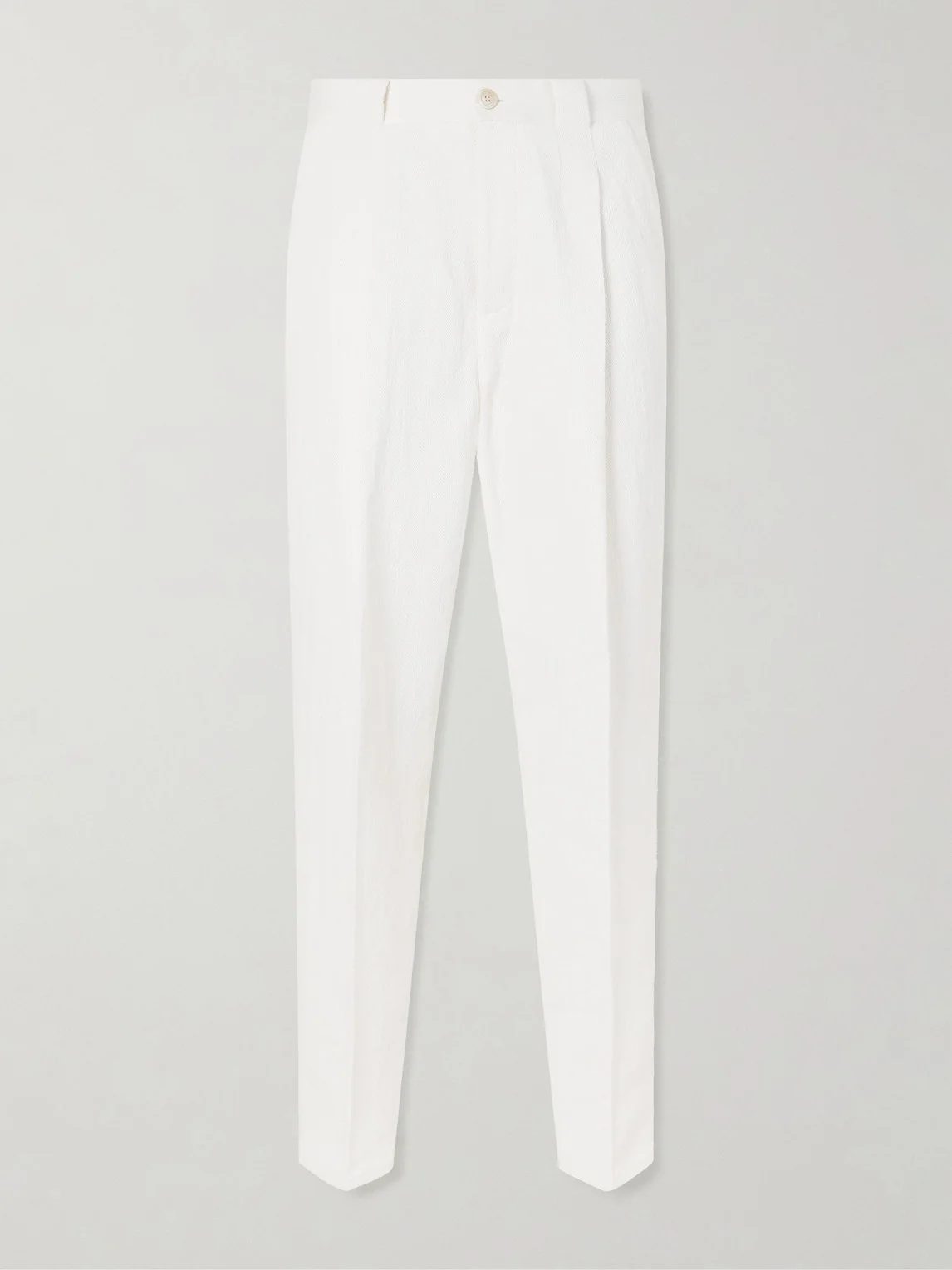 Straight-Leg Pleated Herringbone Cotton and Linen-Blend Trousers - 1