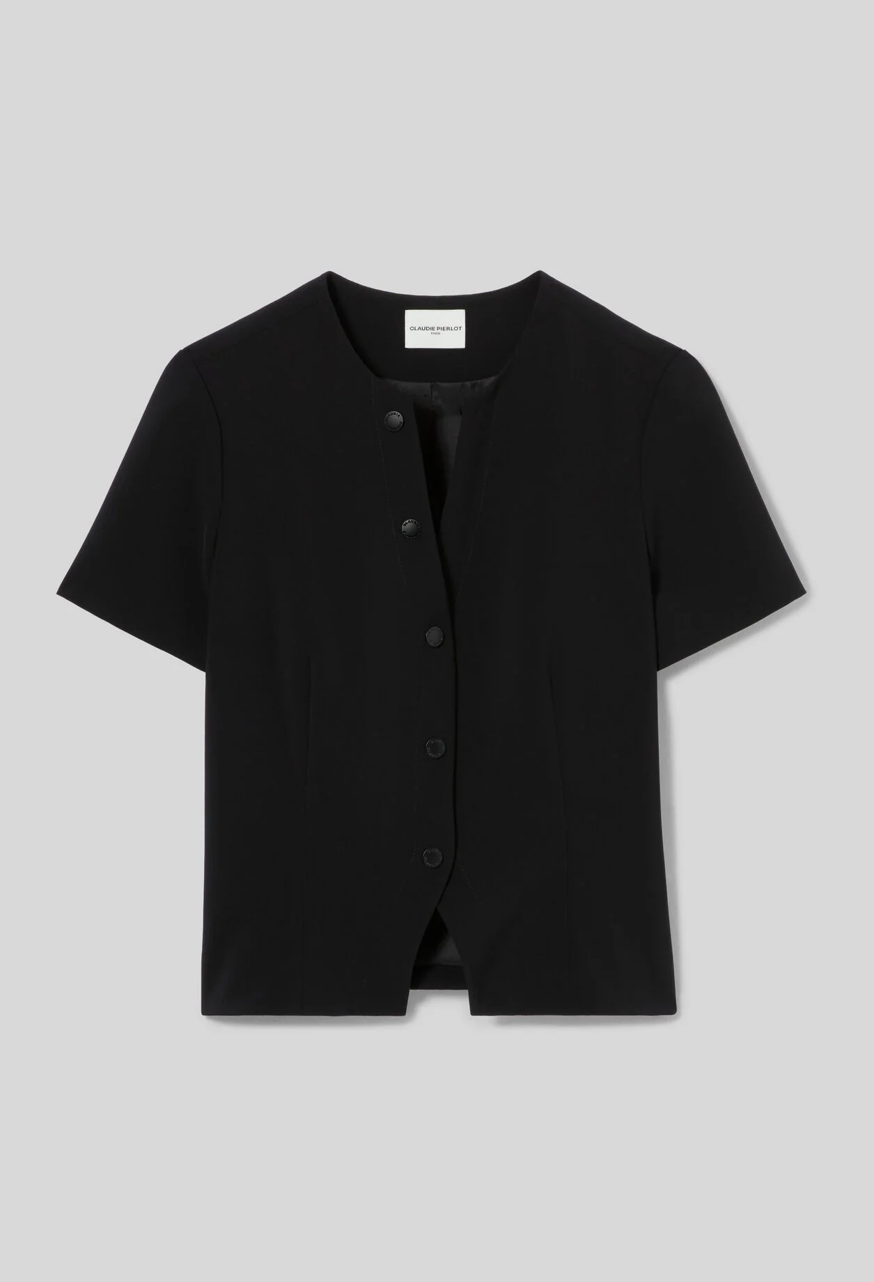 FITTED BUTTON-UP V-NECK TOP - 1