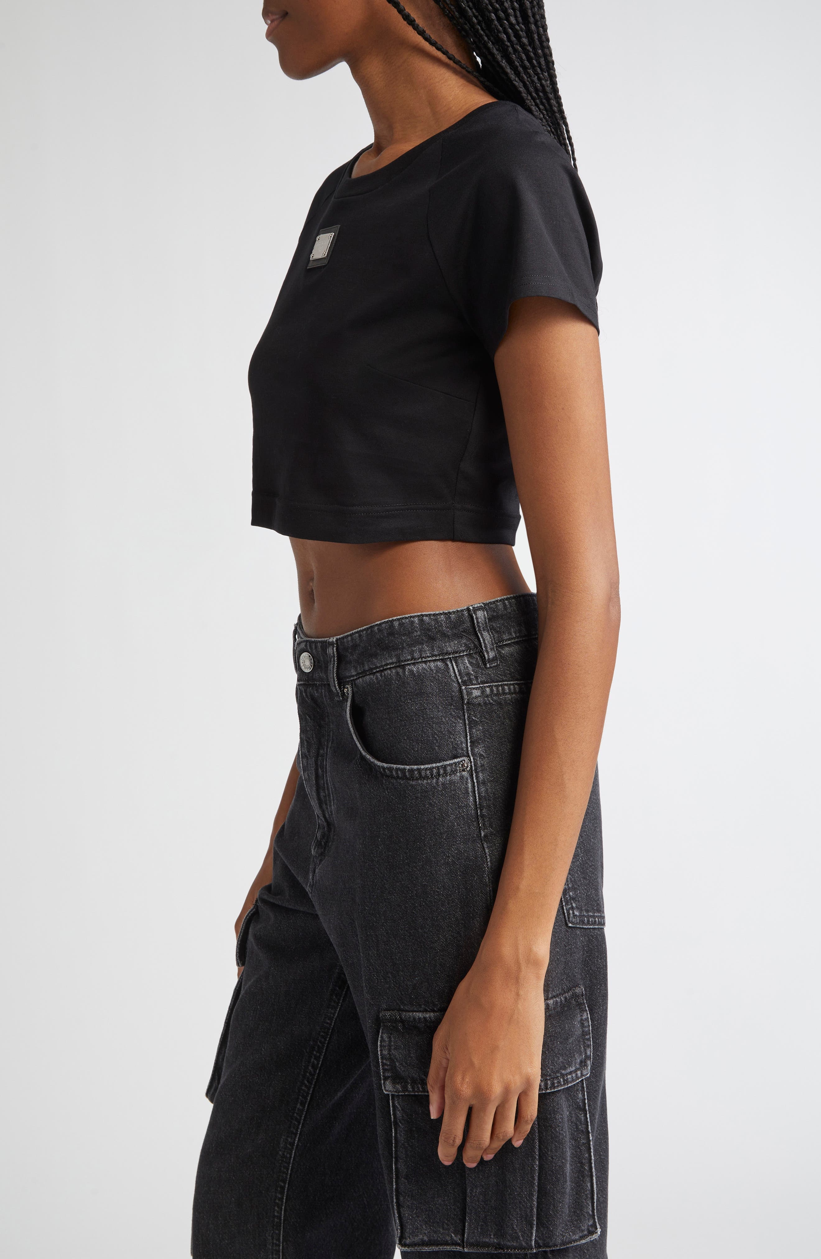 Dolce&Gabbana Logo Plate Crop Top in N0000 Black at Nordstrom - 3