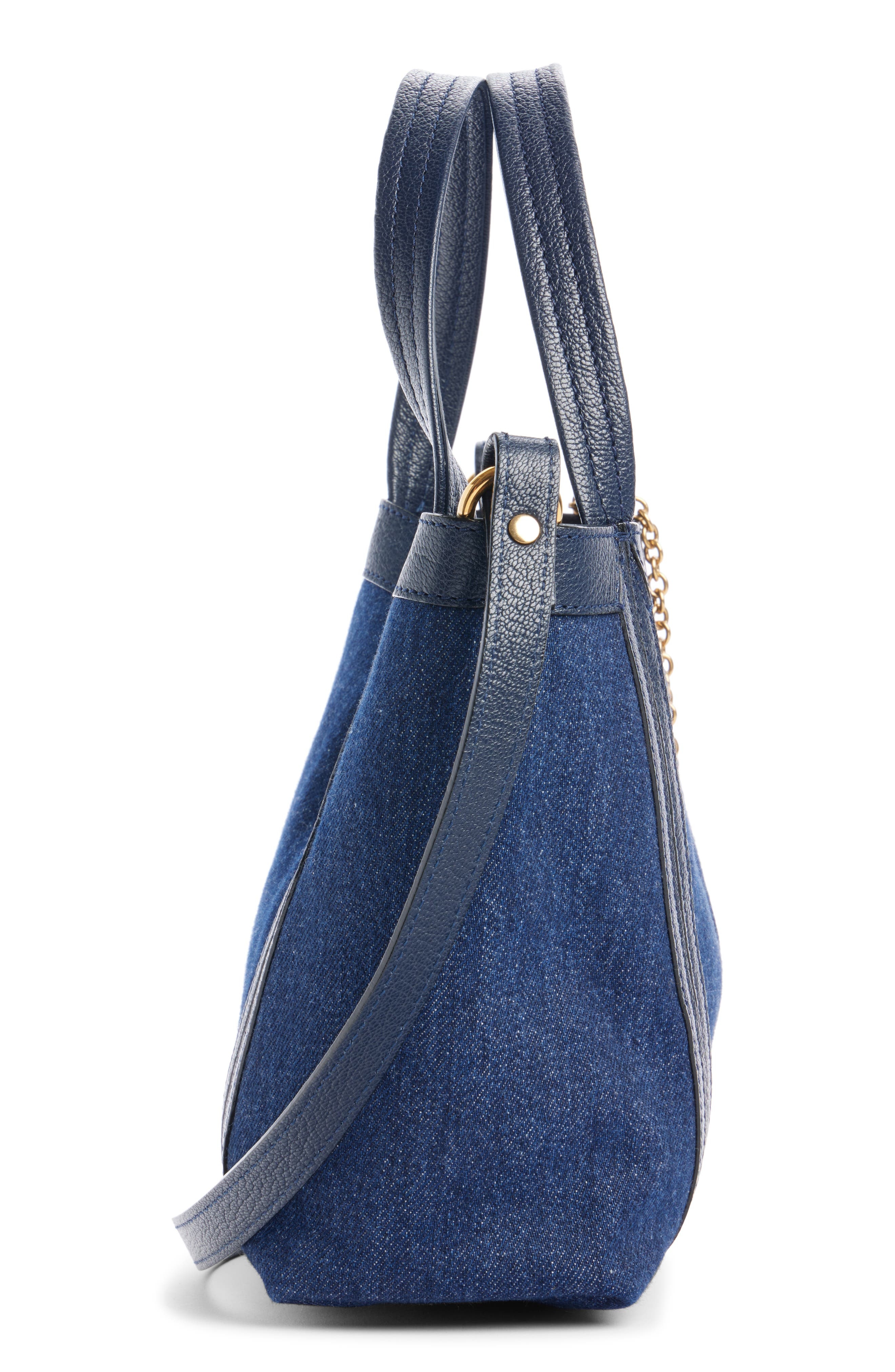 Chloé Small Spin Leather Trim Denim Tote in Submarine Blue at Nordstrom - 4