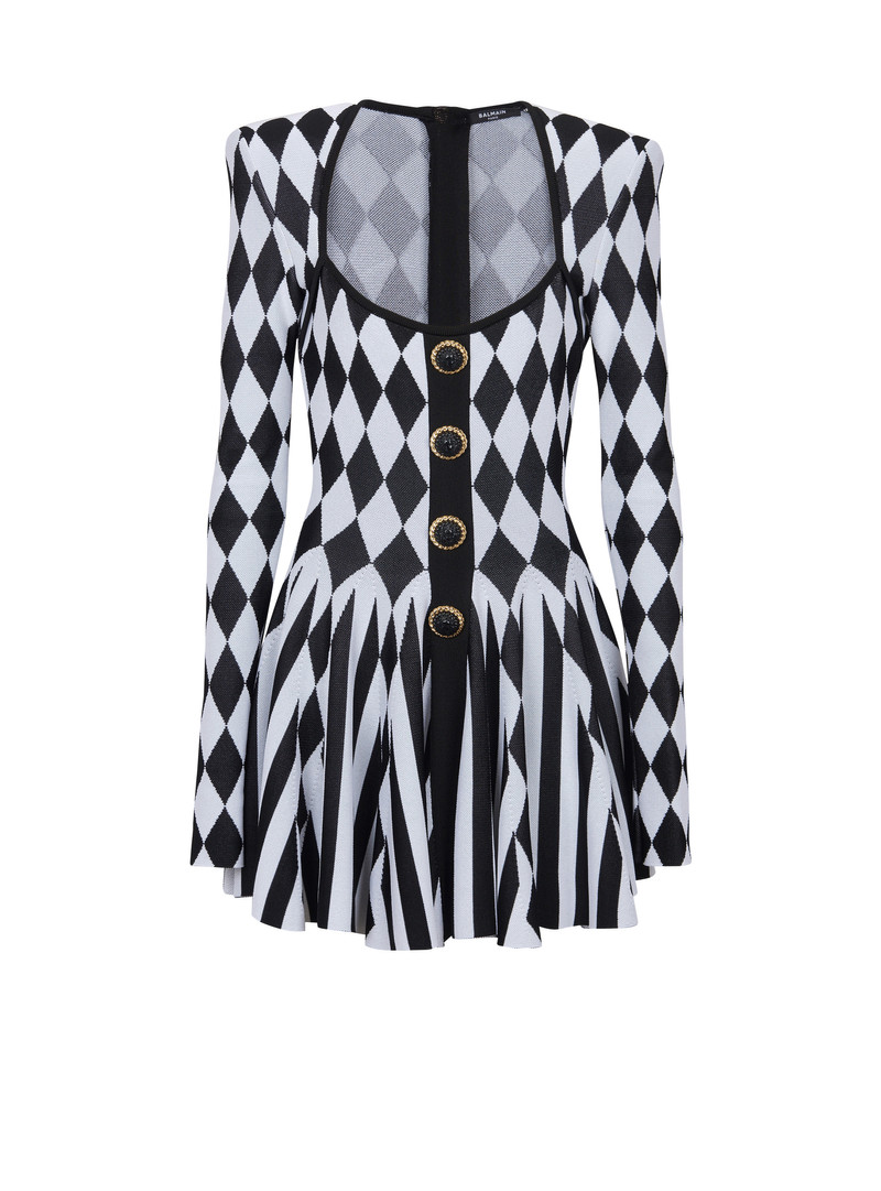 Diamond jacquard flared knit dress 1
