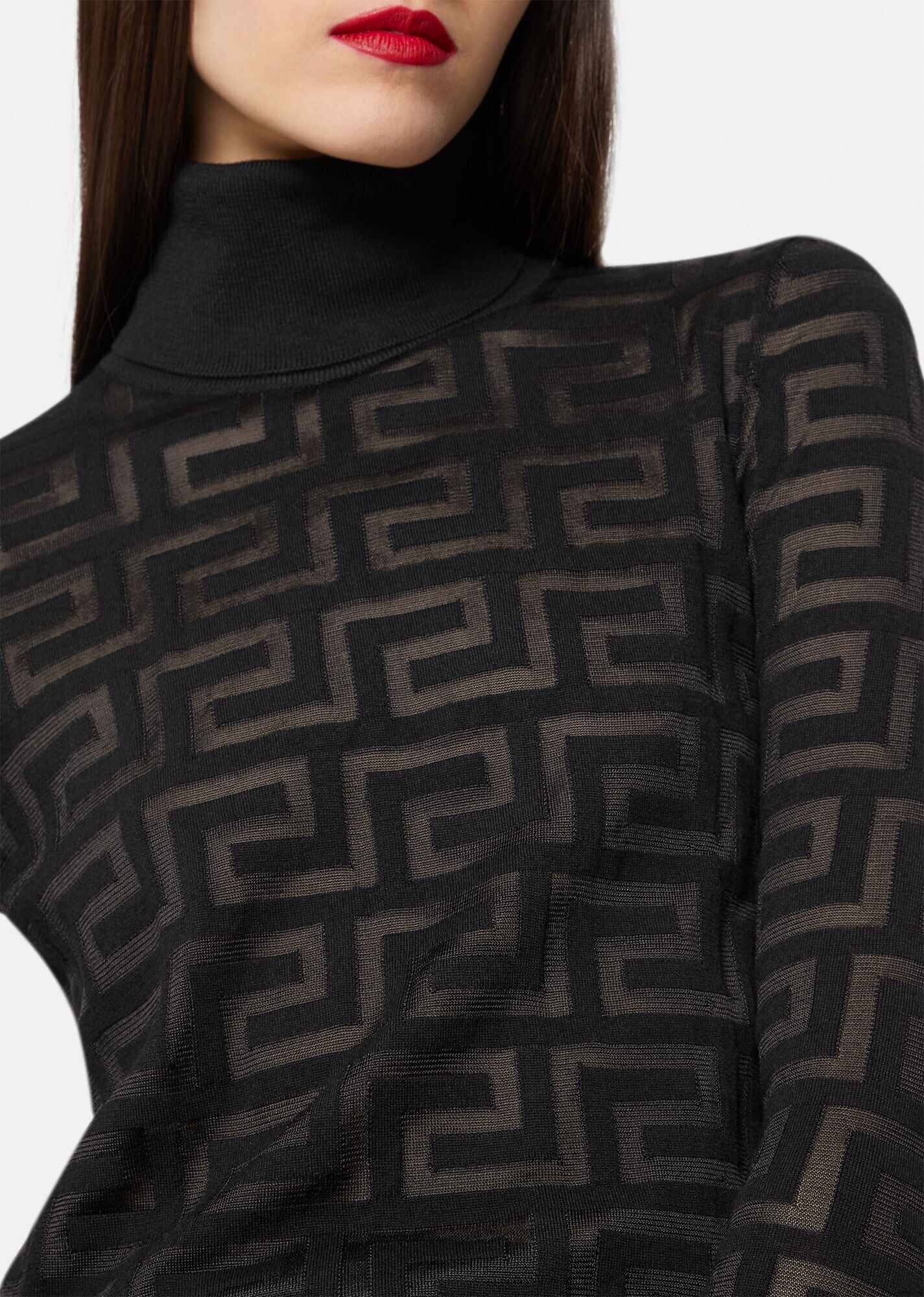 Greca Intarsia Turtle Neck Sweater - 5