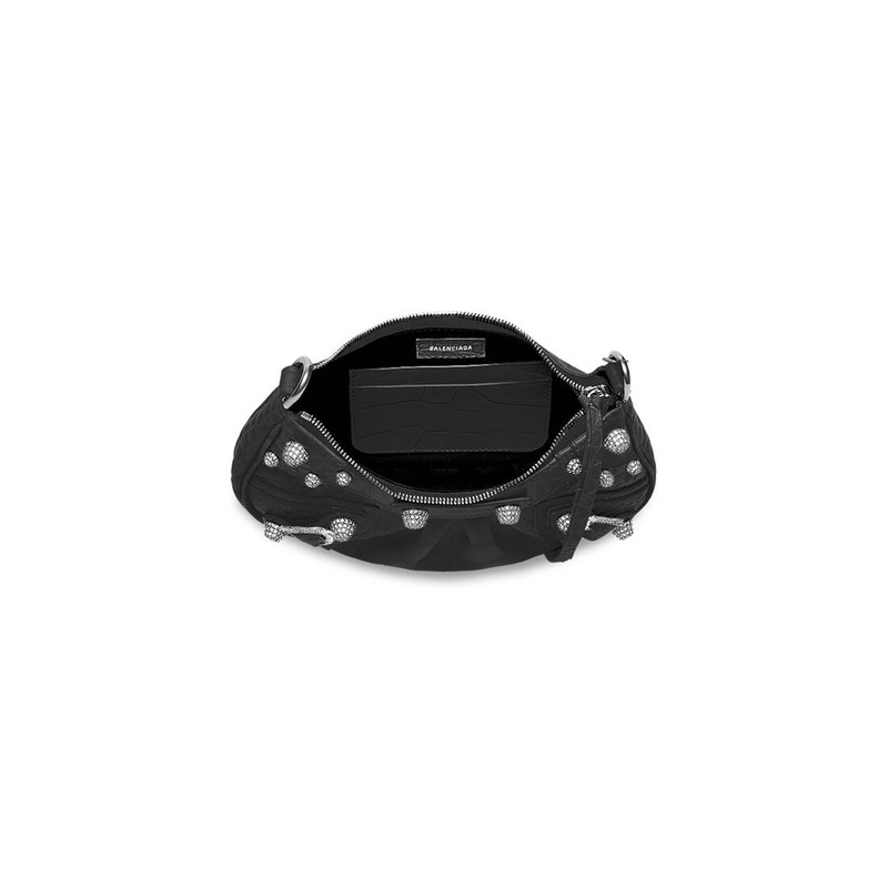 Women's Le Cagole Mini Purse With Chain Crocodile Embossed With Rhinestones in Black 5