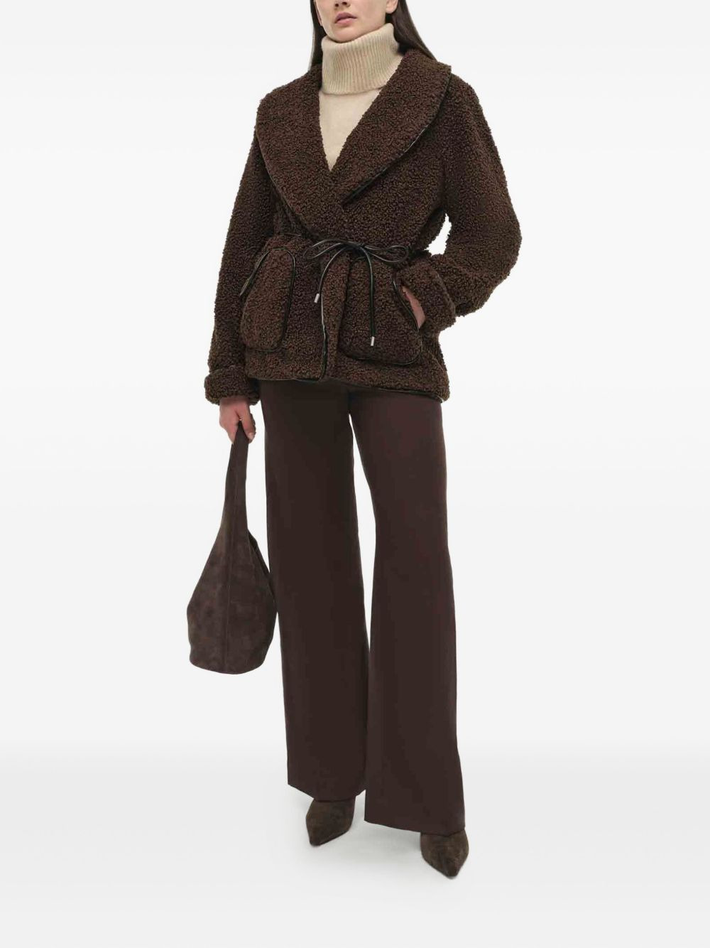 tie-waist fleece jacket coat - 2