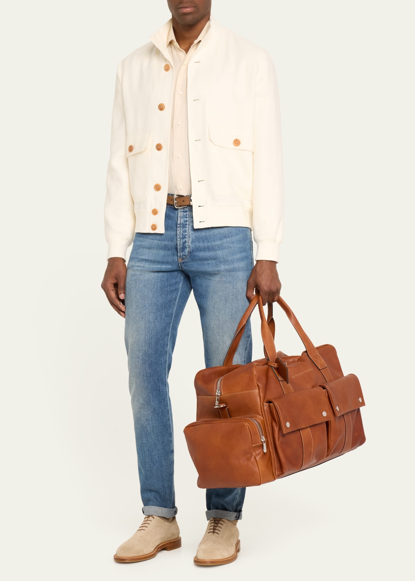 Men's Grained Calfskin Leisure Duffel Bag - 5