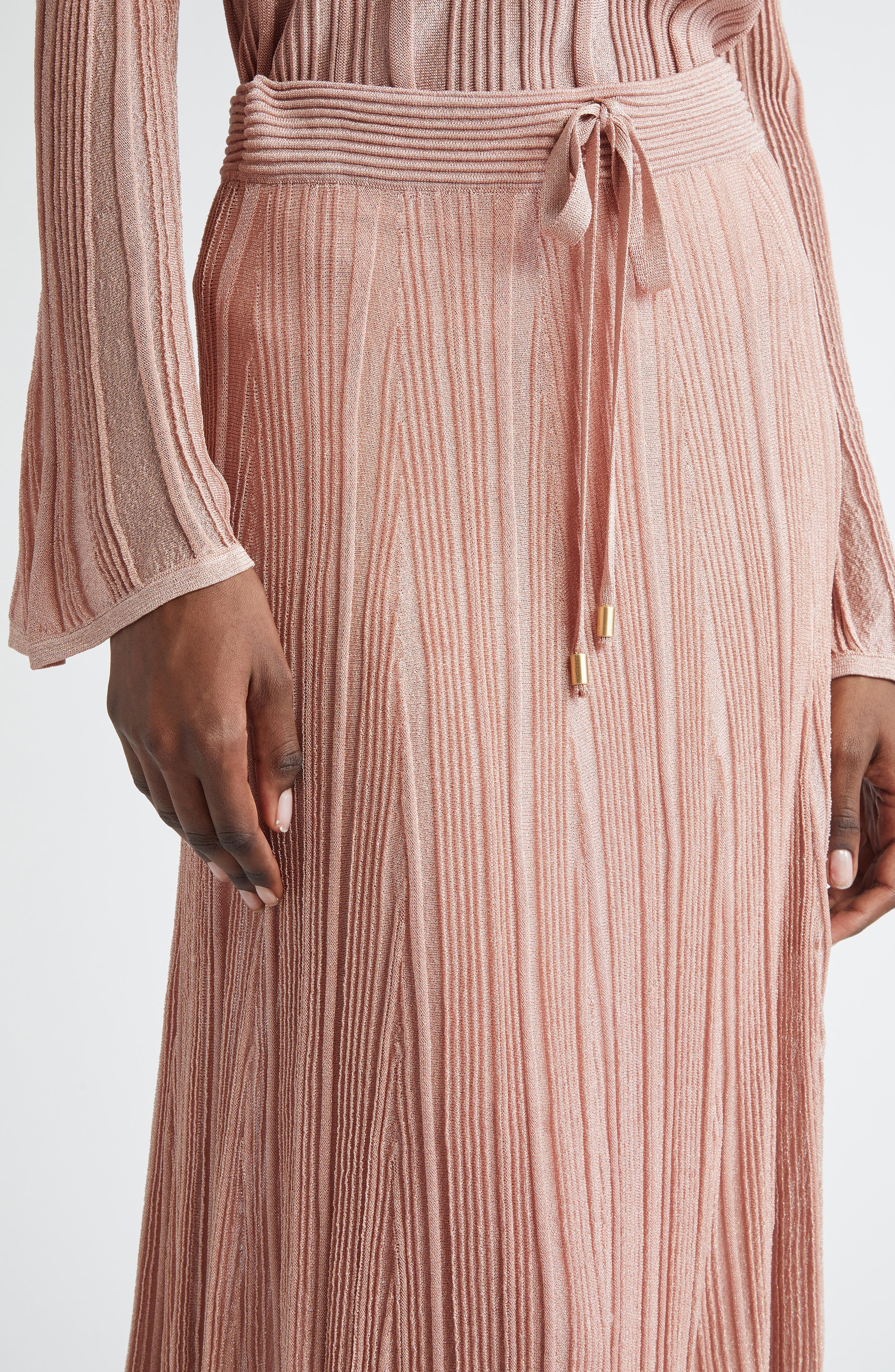 Zimmermann Lucky Metallic Rib Maxi Skirt in Metallic Pink at Nordstrom - 5