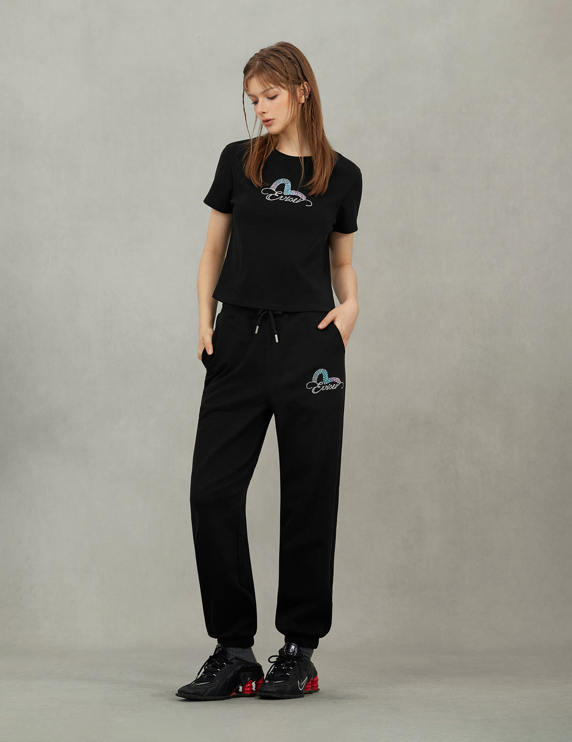 Seagull and Logo Rhinestone Regular Fit Sweatpants - 7