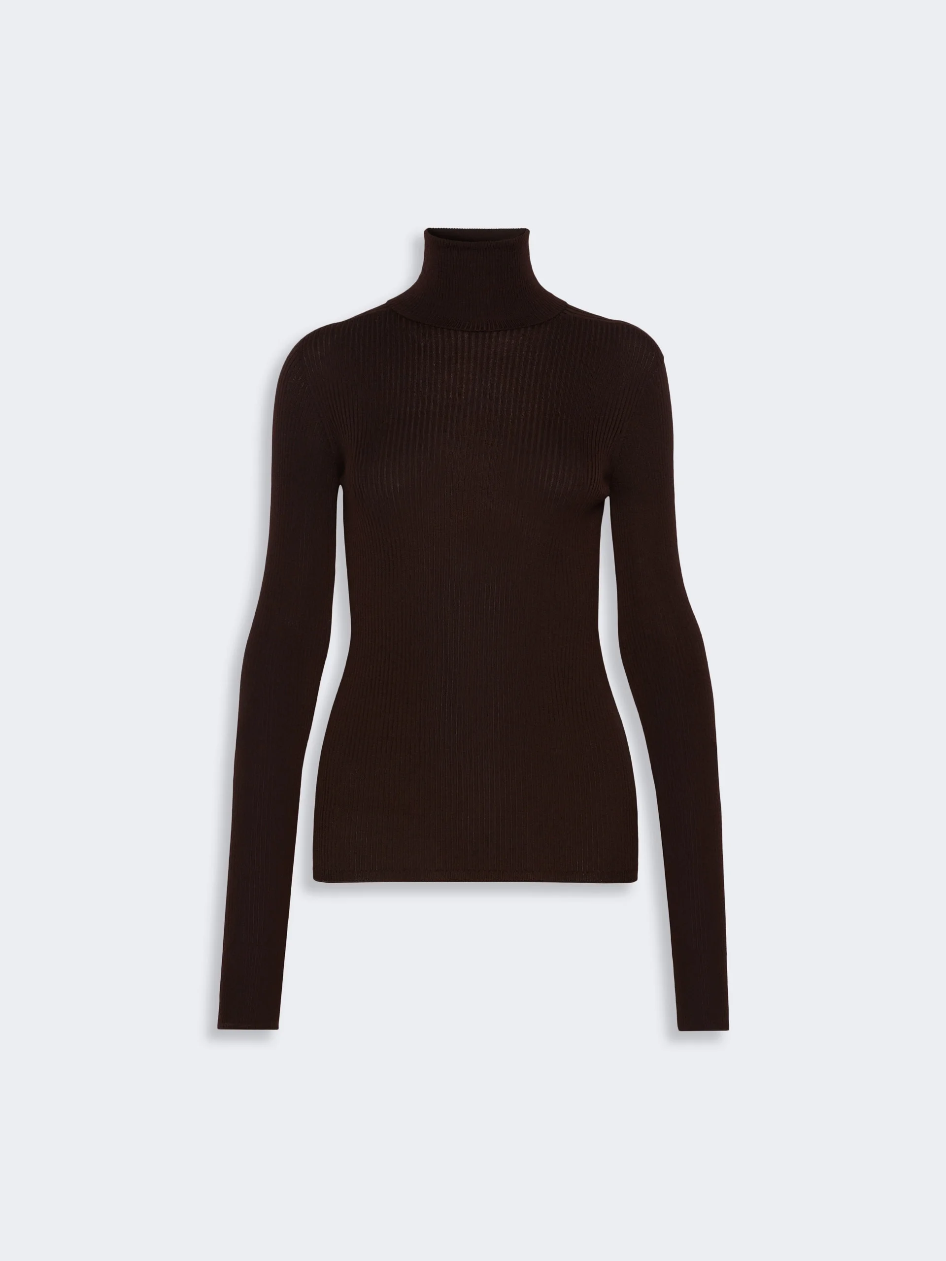 CENTRO Slim pure wool mock polo-neck sweater - CHOCOLATE - 1