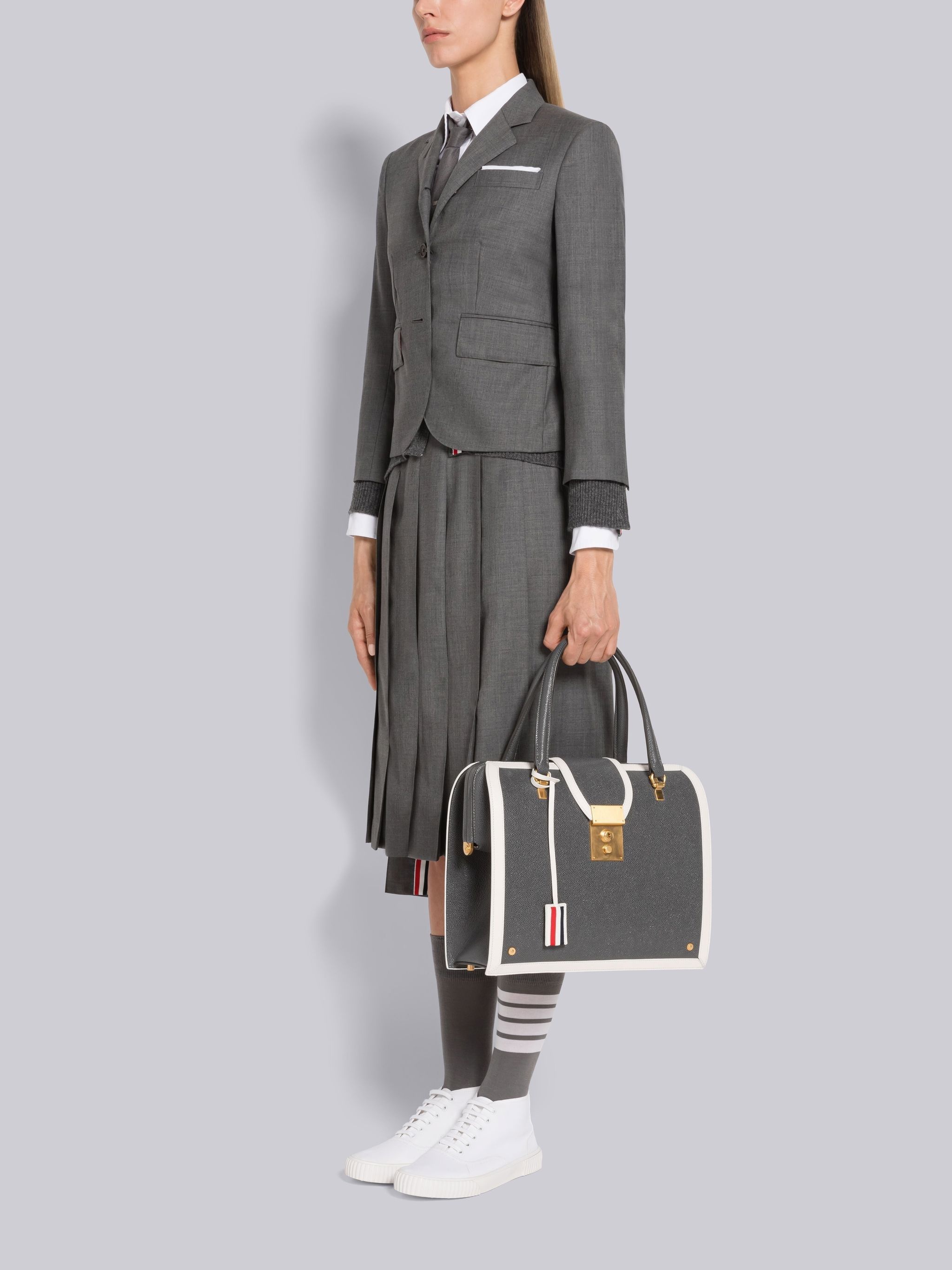 Dark Grey Pebble Grain Leather Contrast Leather Frame Mrs. Thom Bag - 6