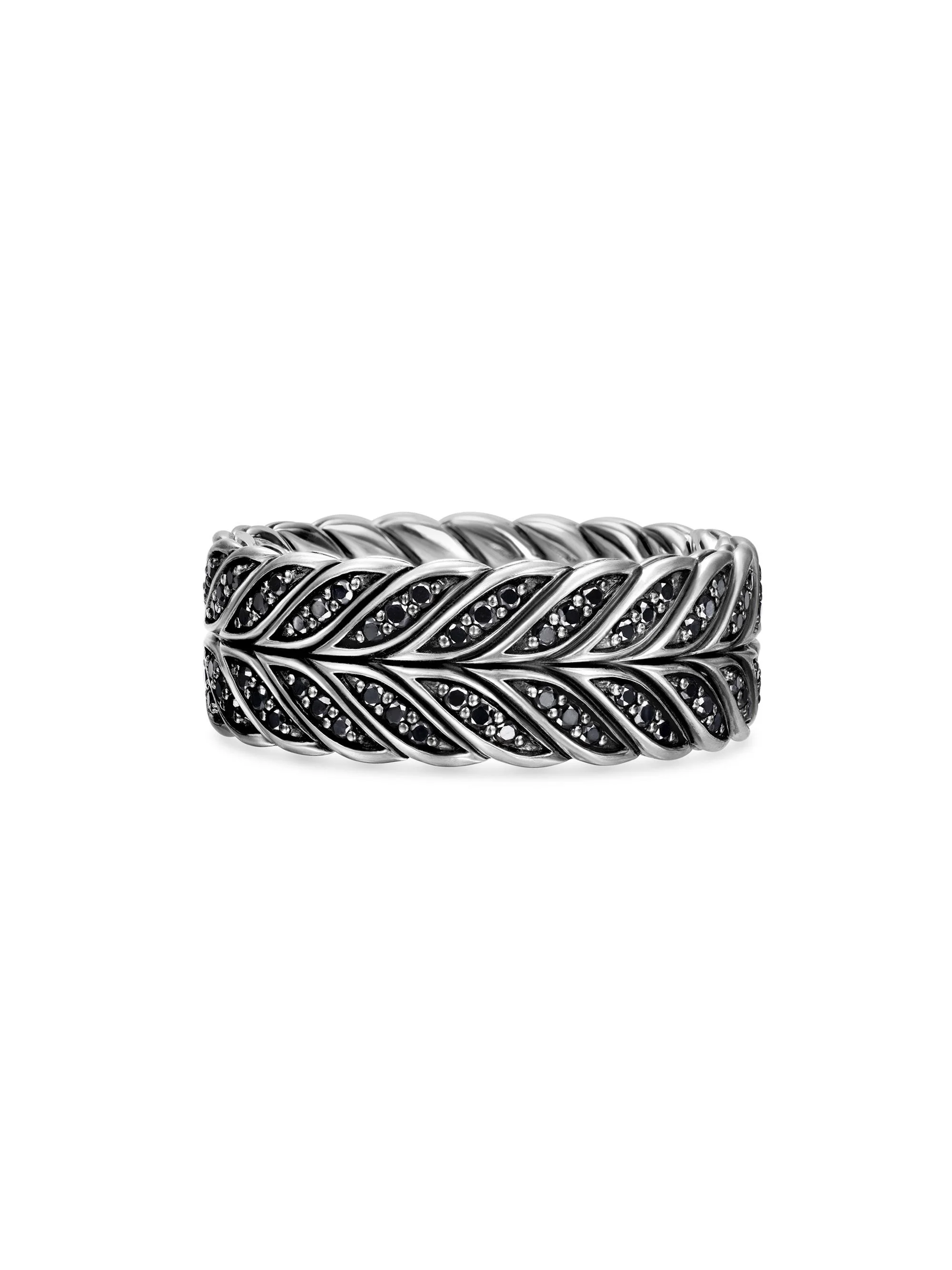 Men's Chevron Pavé Band Ring in Sterling Silver - Black Diamond - 1