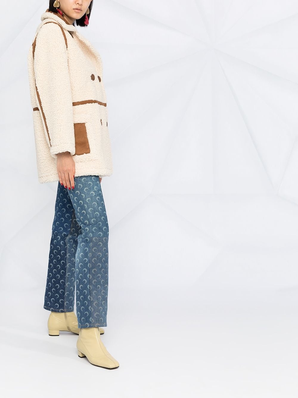 double-breasted faux-shearling coat - 6