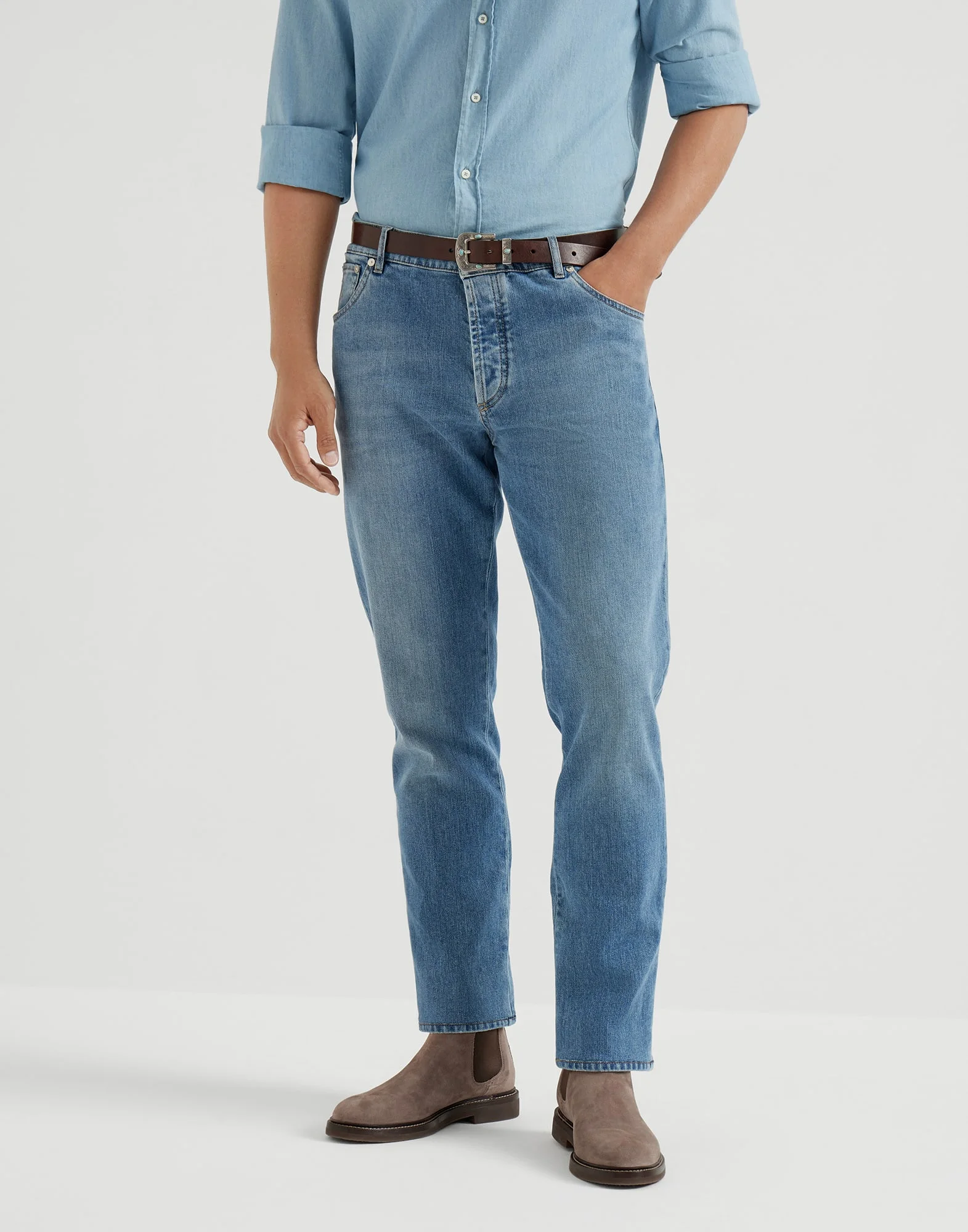 Comfort denim slim fit five-pocket trousers - 1