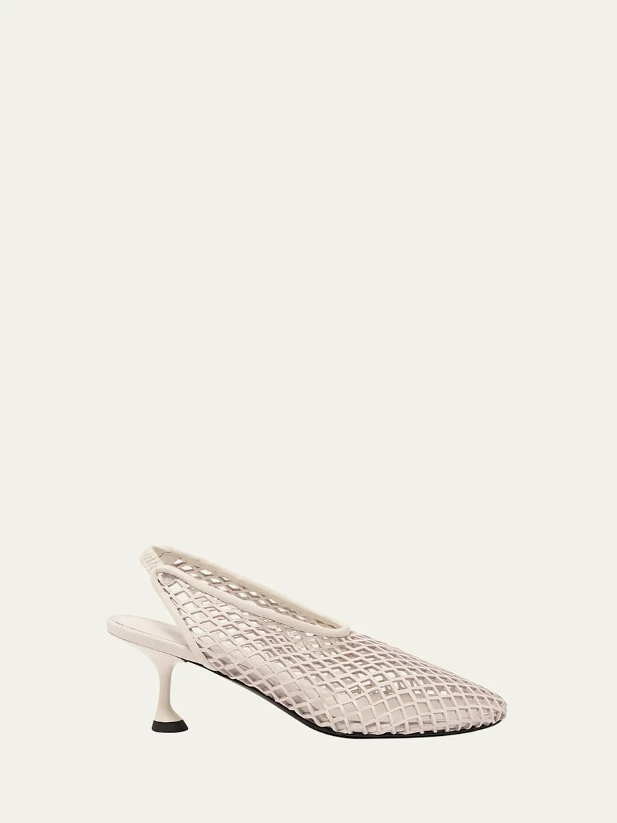 Tee Leather Net Slingback Pumps - 1