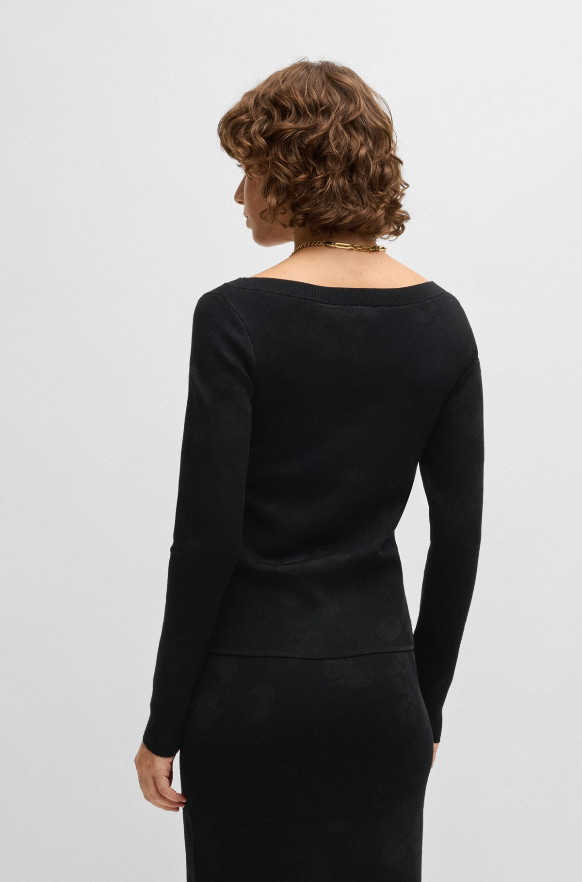 WIDE-NECK SWEATER IN STRETCH JACQUARD - 4