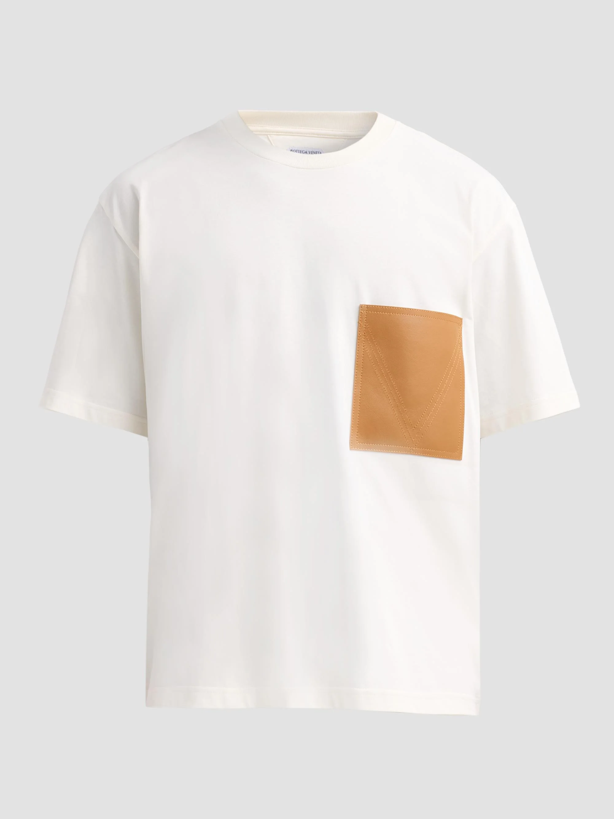 Men's Leather Pocket Crewneck T-Shirt - Parchment - 1