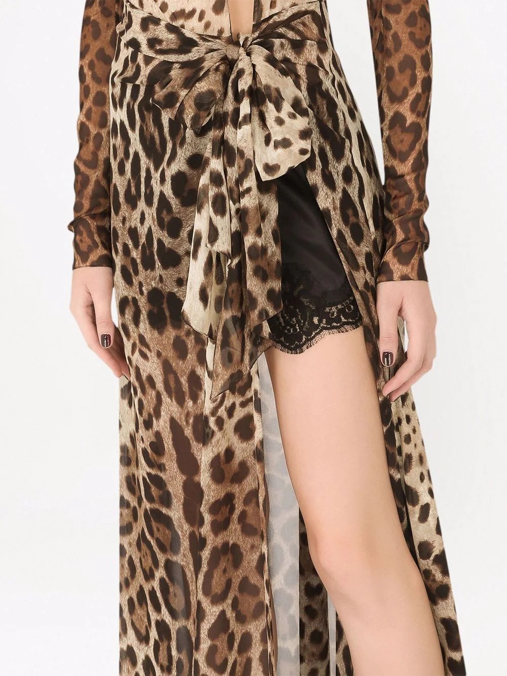 leopard-print slit-detail dress - 5