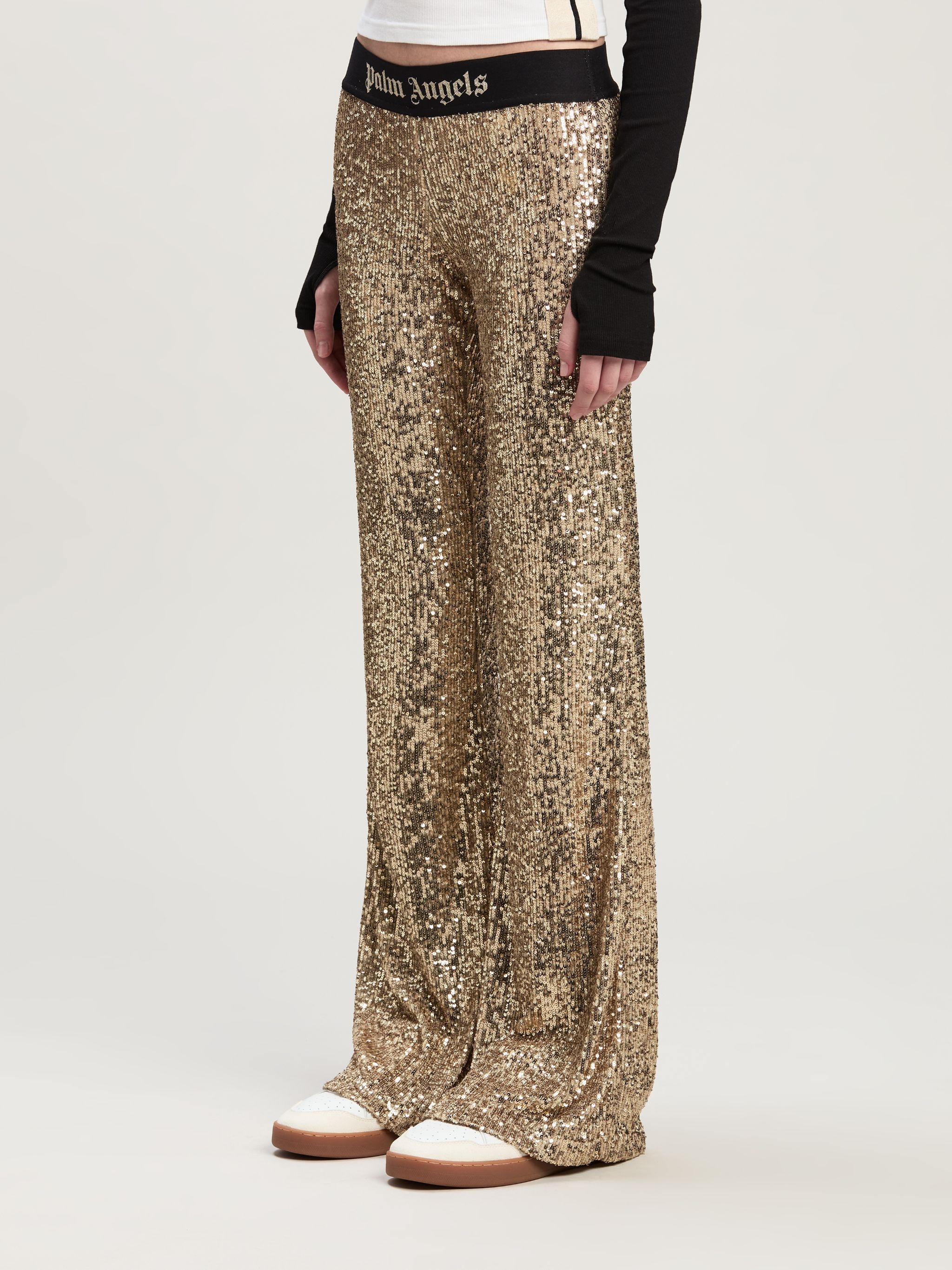 Logo Tape Sequins Flare Pants - 4