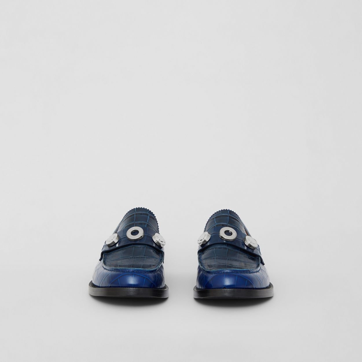 Logo Detail Embossed Leather Loafers - 4