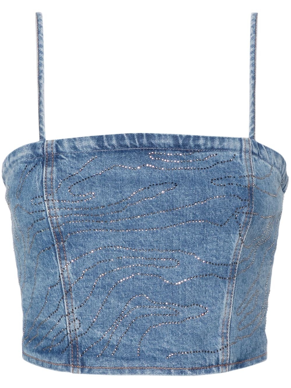 rhinestoned denim cropped top - 1