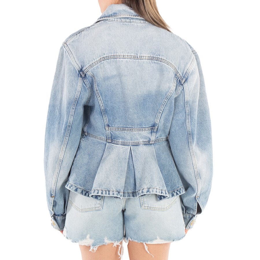 Balmain Logo-Buttons Pleated Denim Blazer - 4