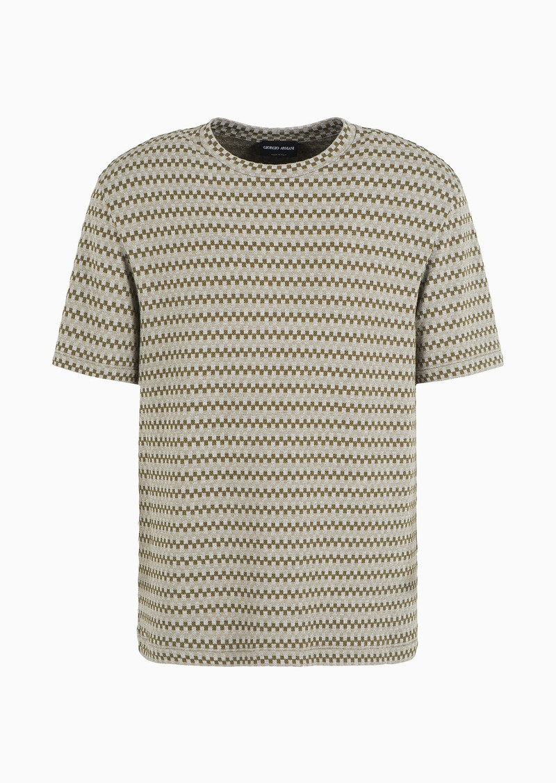 Stretch viscose jacquard jersey crew-neck T-shirt 1