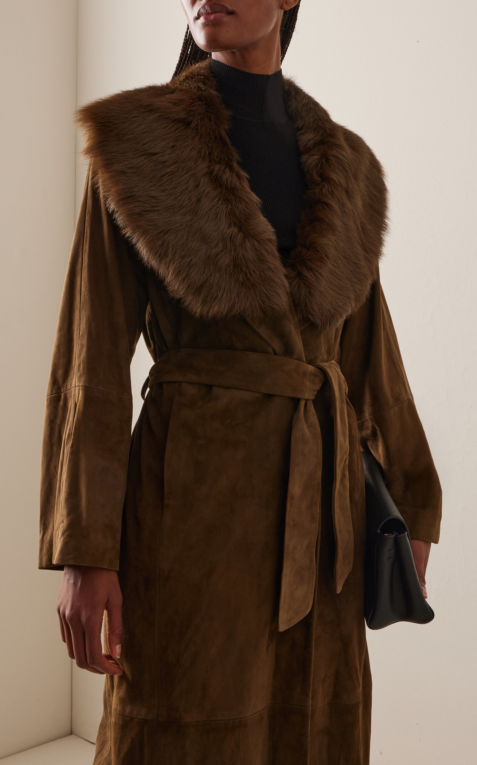 Briona Convertible Shearling-Trimmed Suede Trench Coat green - 3