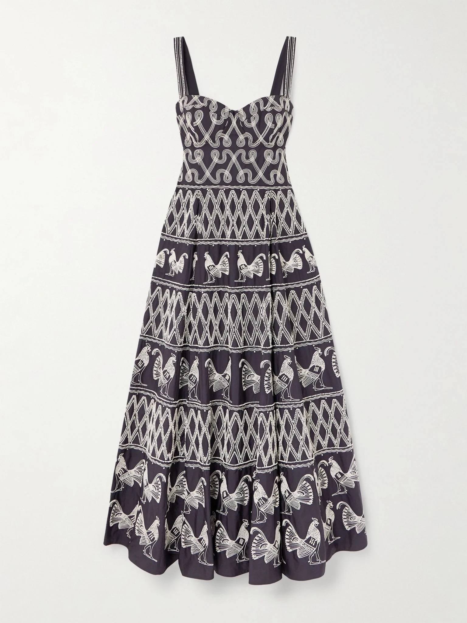 Elida bead-embellished embroidered cotton-blend poplin midi dress Blue - 1