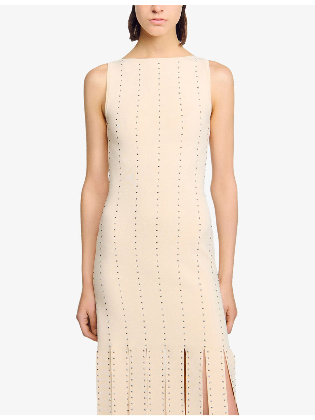 Stud-Embellished Fringed-Hem Stretch-Woven Maxi Dress - 3