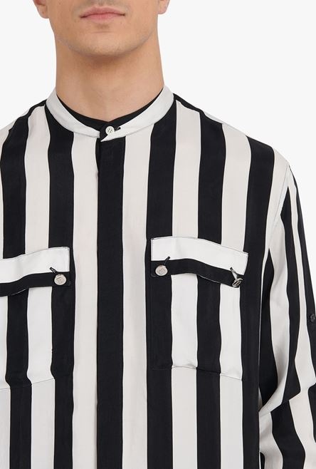 Oversized black and white striped cuprammonium shirt - 9