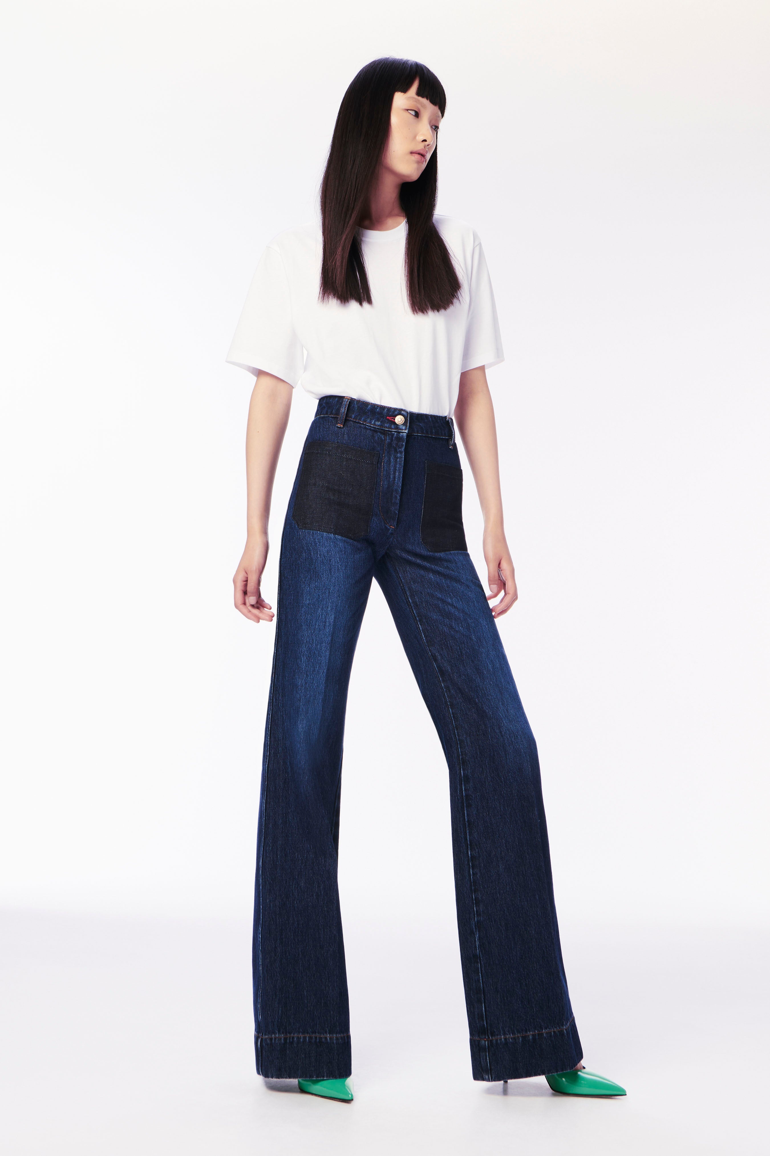 Alina High Waisted Patch Pocket Jean in Dark Wash - 1