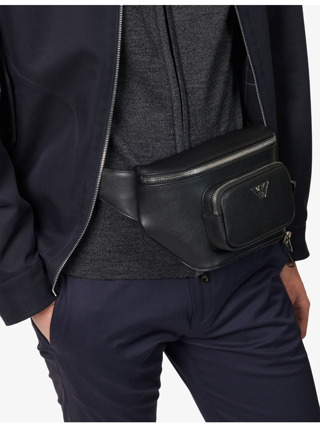 ;Log-Embellished Saffiano-Leather Belt Bag - 6